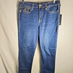 True Religion Womens Halle Big T High Rise Flap Sz 32 Jean - Dark High Road Wash